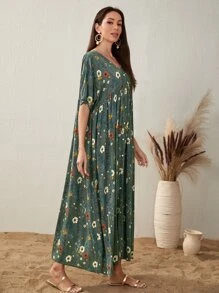 Mulvari Floral Print Button Front V-neck Dress - Multicolor - View 5