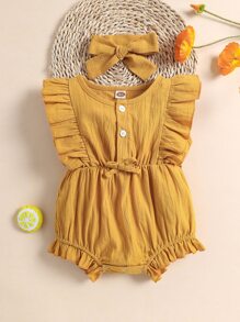 Bebé Body ribete con fruncido con diadema - Mostaza Amarilla - Ver 1