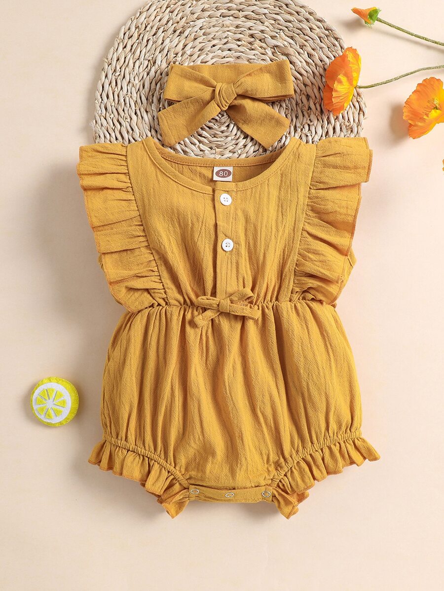 Bebé Body ribete con fruncido con diadema - Mostaza Amarilla - Ver 1