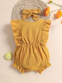 Bebé Body ribete con fruncido con diadema - Mostaza Amarilla - Ver 2