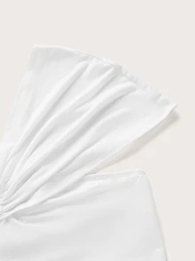 SHEIN 大碼單肩褶邊短款上衣 - 白色 - 查看 3