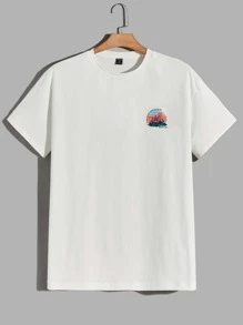 Manfinity VCAY Men T-Shirts Fit Crew Neck Short Sleeve Graphic Tee Mountain Casual Back To School Clothes Summer Cotton - White - View 1