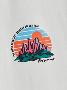 Manfinity VCAY Men T-Shirts Fit Crew Neck Short Sleeve Graphic Tee Mountain Casual Back To School Clothes Summer Cotton - White - View 4