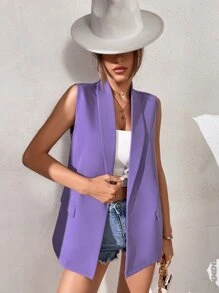 SHEIN Essnce Solid Shawl Neck Vest Blazer - Purple - View 1