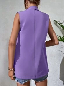 SHEIN Essnce Solid Shawl Neck Vest Blazer - Purple - View 2