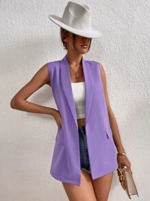 SHEIN Essnce Solid Shawl Neck Vest Blazer - Purple - View 3