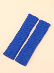 1pair Knitted Striped Fingerless Short Gloves For Women, Casual Style Suitable For Daily & Party Use - Royal Blue - View 2
