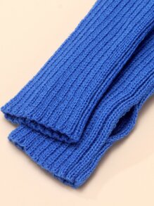 1pair Knitted Striped Fingerless Short Gloves For Women, Casual Style Suitable For Daily & Party Use - Royal Blue - View 3