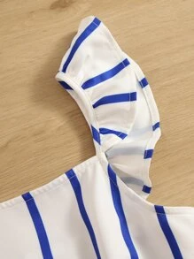 SHEIN Áo liền quần Gái Thắt lưng Xù Sọc Giải trí - trắng - Xem 4