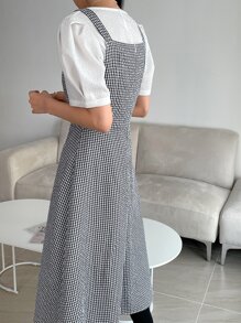 DAZY Đầm Nút phía trước Kẻ sọc Giải trí - Đen và trắng - Xem 2