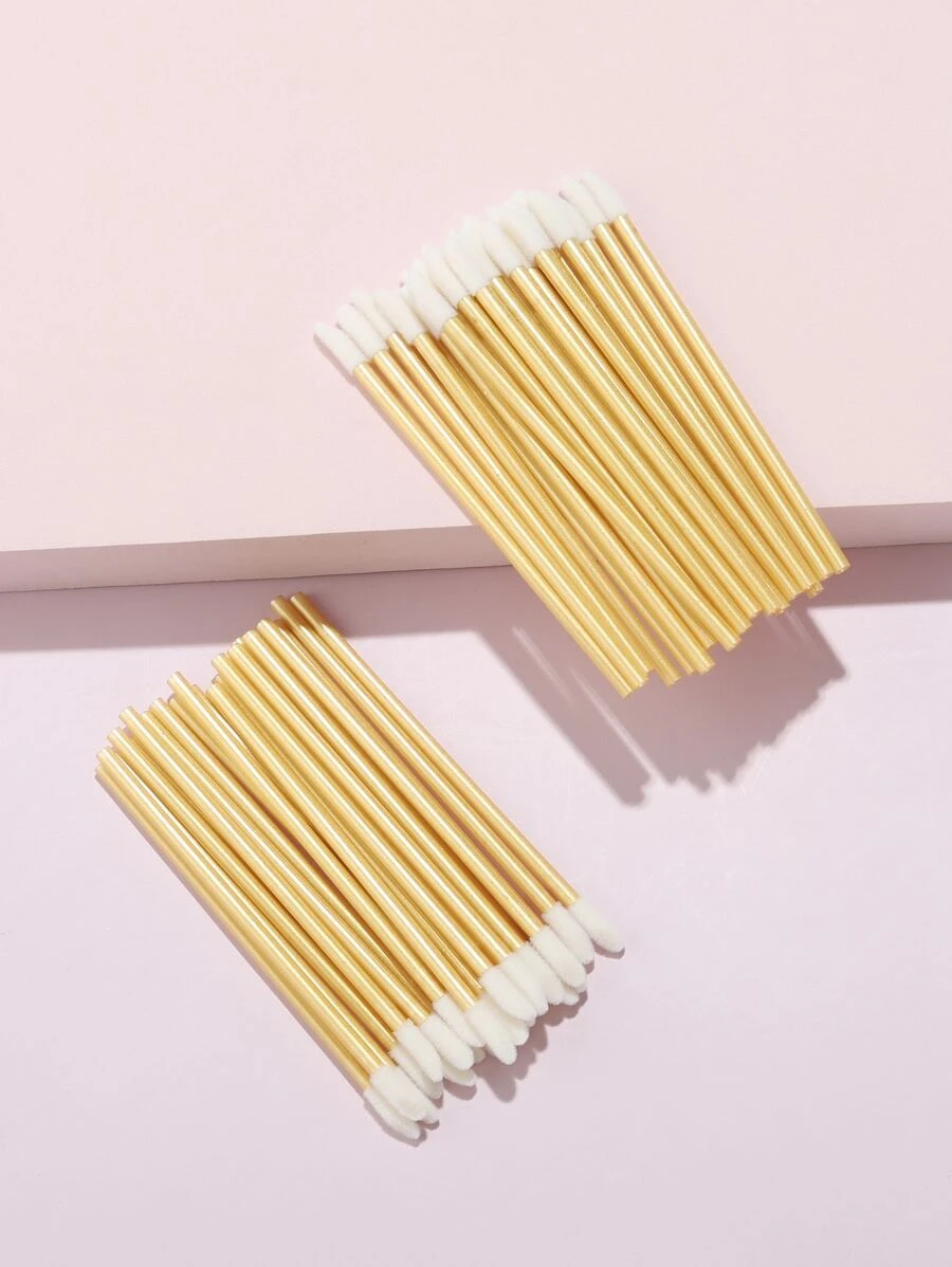 50pcs Soft Mini Portable Cleaning Swabs Eyelash Cleaner Makeup Lip Brushes - Gold - View 1