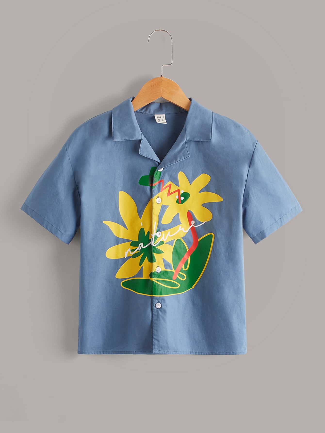 SHEIN 男孩字母和花卉圖案襯衫