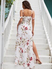 Missord Vestido de muslo con abertura con estampado floral de hombros descubiertos ribete con fruncido - Multicolor - Ver 2