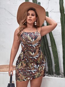 SHEIN Holidaya Cami Kleid mit Tropenmuster, seitlichem Band