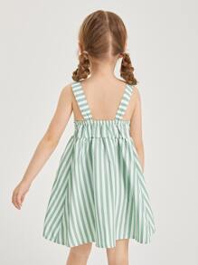 SHEIN 小女童條紋圖案吊帶洋裝 - 彩色 - 查看 2