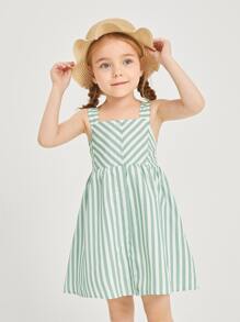 SHEIN 小女童條紋圖案吊帶洋裝 - 彩色 - 查看 5