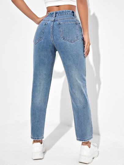 High Waisted Ripped Mom Fit Jeans 