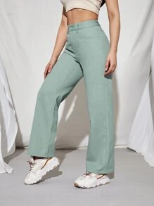 Jeans rectos de cintura media con lavado de piedra - verde menta - Ver 5