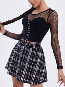 SHEIN Bộ đồ hai mảnh nữ cắt Nút phía trước kẻ sọc Gợi cảm - màu đen - Xem 1