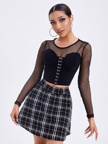 SHEIN Bộ đồ hai mảnh nữ cắt Nút phía trước kẻ sọc Gợi cảm - màu đen - Xem 4