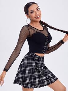 SHEIN Bộ đồ hai mảnh nữ cắt Nút phía trước kẻ sọc Gợi cảm - màu đen - Xem 5