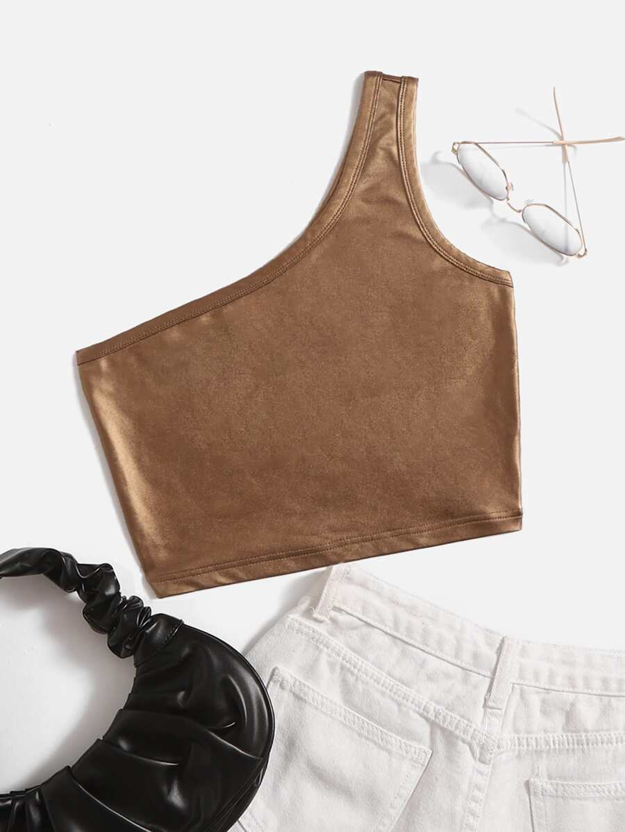 SHEIN EZwear Áo nữ màu trơn Gợi cảm - màu nâu - Xem 1