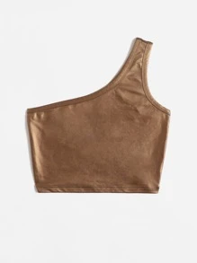 SHEIN EZwear Áo nữ màu trơn Gợi cảm - màu nâu - Xem 3