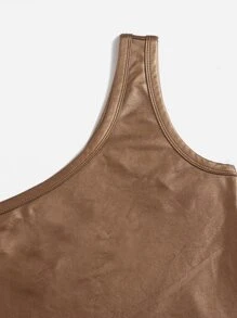 SHEIN EZwear Áo nữ màu trơn Gợi cảm - màu nâu - Xem 4