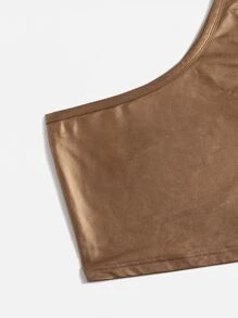 SHEIN EZwear Áo nữ màu trơn Gợi cảm - màu nâu - Xem 5