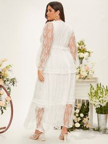 SHEIN Belle Plus Layered Hem Lace Wedding Dress - White - View 2