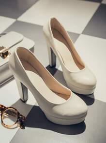 Zapatos de tacón plataforma con tacón grueso - Beis - Ver 3