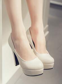 Zapatos de tacón plataforma con tacón grueso - Beis - Ver 4
