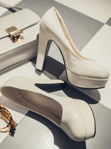 Zapatos de tacón plataforma con tacón grueso - Beis - Ver 5