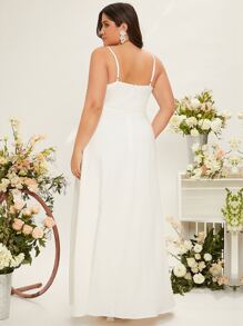 SHEIN Belle Plus Zip Back Maxi Cami Wedding Dress - White - View 3
