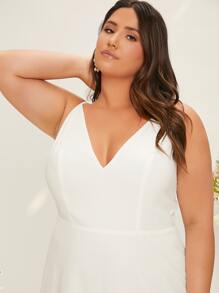 SHEIN Belle Plus Zip Back Maxi Cami Wedding Dress - White - View 4