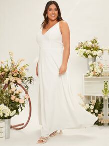 SHEIN Belle Plus Zip Back Maxi Cami Wedding Dress - White - View 5