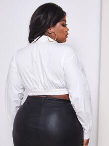 SHEIN Slayr Plus Drop Shoulder Elastic Hem Crop Blouse - White - View 2