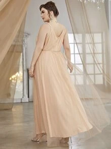 SHEIN Belle Plus Mesh Belted Cami Bridesmaid Dress - Champagne - View 2