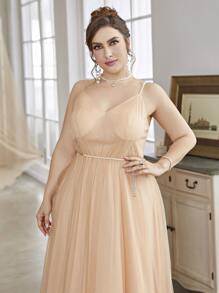SHEIN Belle Plus Mesh Belted Cami Bridesmaid Dress - Champagne - View 4