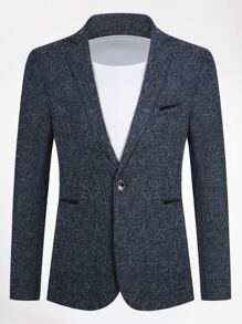 CLOUDSTYLE Men Notched Collar Single Button Blazer - Navy Blue - View 1