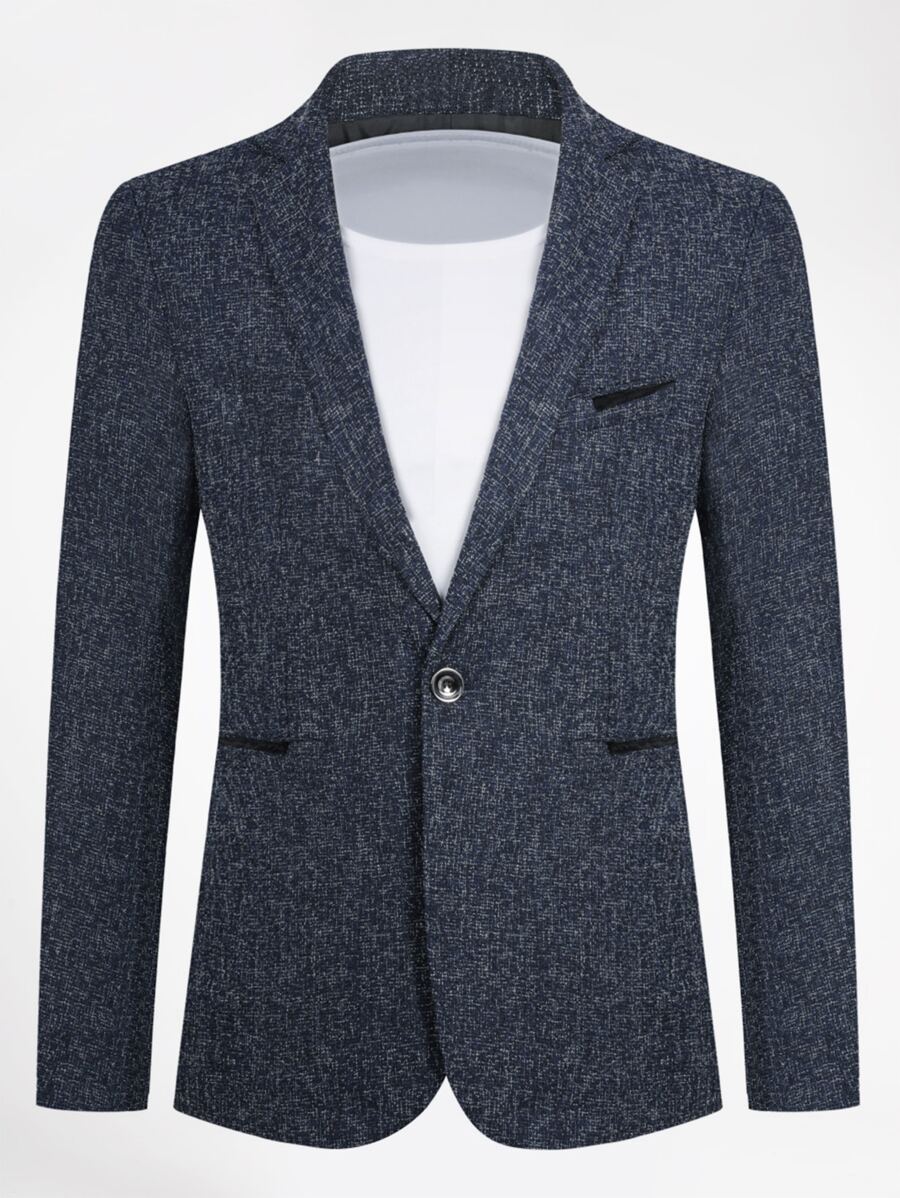 CLOUDSTYLE Men Notched Collar Single Button Blazer - Navy Blue - View 1