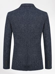 CLOUDSTYLE Men Notched Collar Single Button Blazer - Navy Blue - View 2