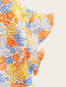 SHEIN 小碎花荷葉袖花邊下擺上衣 - 彩色 - 查看 4