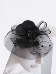 Fedora Hat Decor Hair Clip - Black - View 1