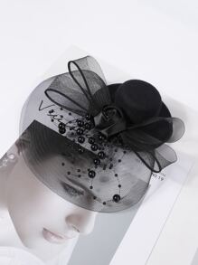 Fedora Hat Decor Hair Clip - Black - View 3