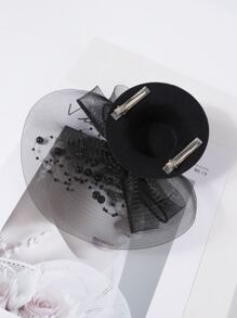 Fedora Hat Decor Hair Clip - Black - View 4