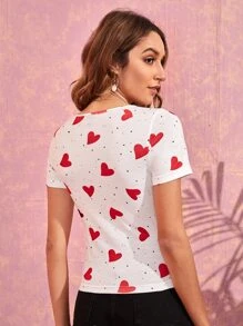SHEIN Essnce Áo thun nữ Tim Giải trí - trắng - Xem 2
