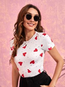 SHEIN Essnce Áo thun nữ Tim Giải trí - trắng - Xem 3