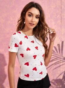 SHEIN Essnce Áo thun nữ Tim Giải trí - trắng - Xem 4