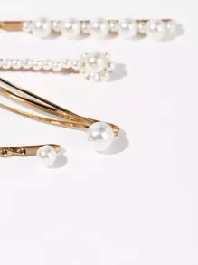 6个装仿珍珠装饰发夹，优雅蝴蝶结，情人节礼物，发爪夹，发卡，学生用品，珍珠发饰，派对造型，发夹，头部饰品，发卡 - 彩色 - 查看 4